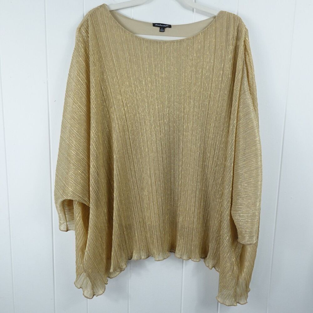 Cha Cha Vente Womens Gold Blouse with Undershirt Large